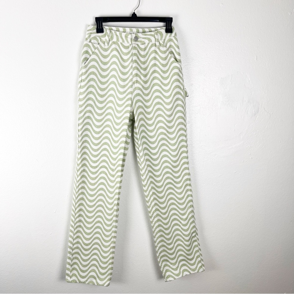 PACSUN Green And White Wavy 90’s BF High Rise Carpenter Jeans, Size 26
